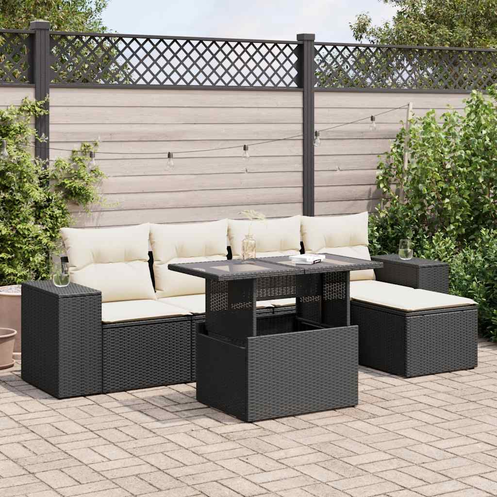 6-delige Loungeset met kussens poly rattan zwart is nu te koop bij PeponiXL, paradijselijk wonen!