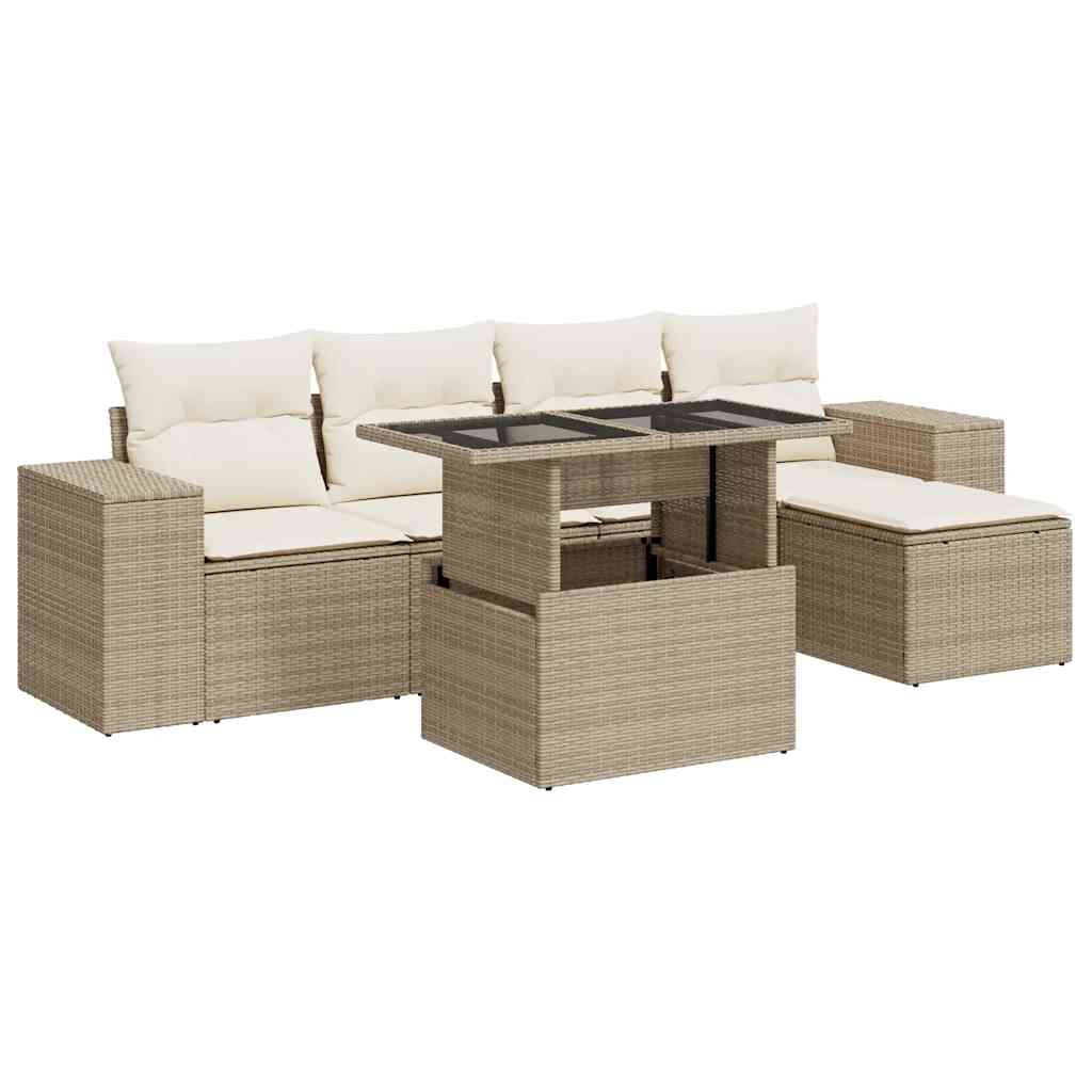 6-delige Loungeset met kussens poly rattan beige is nu te koop bij PeponiXL, paradijselijk wonen!