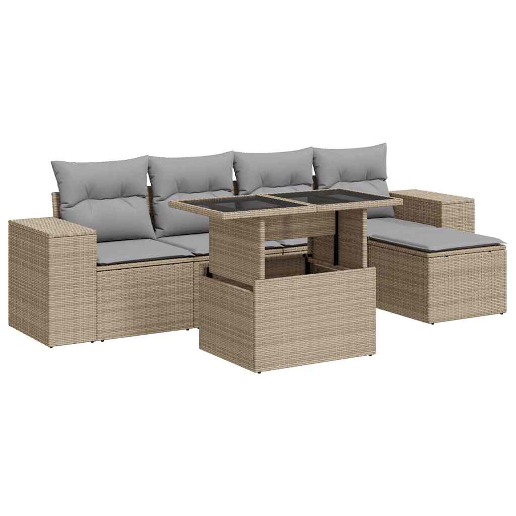 6-delige Loungeset met kussens poly rattan beige is nu te koop bij PeponiXL, paradijselijk wonen!