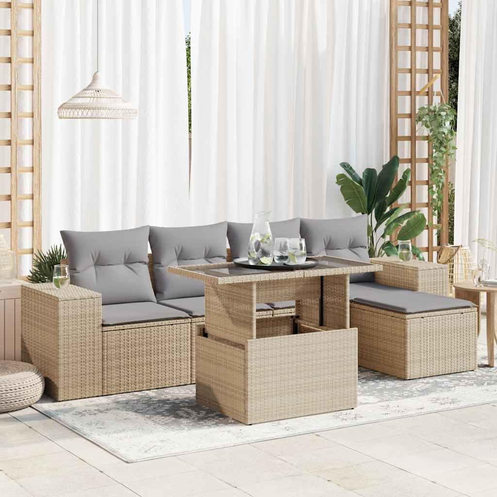 6-delige Loungeset met kussens poly rattan beige is nu te koop bij PeponiXL, paradijselijk wonen!