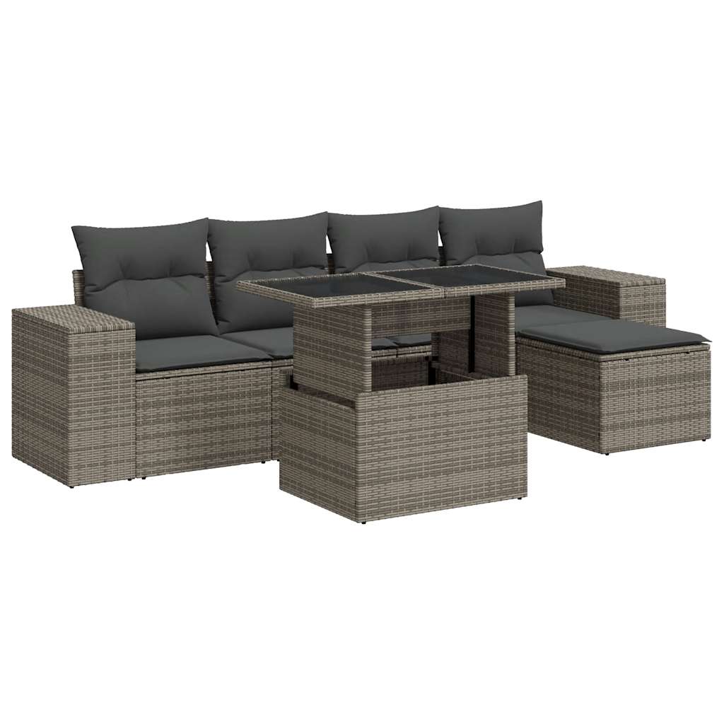 6-delige Loungeset met kussens poly rattan grijs is nu te koop bij PeponiXL, paradijselijk wonen!