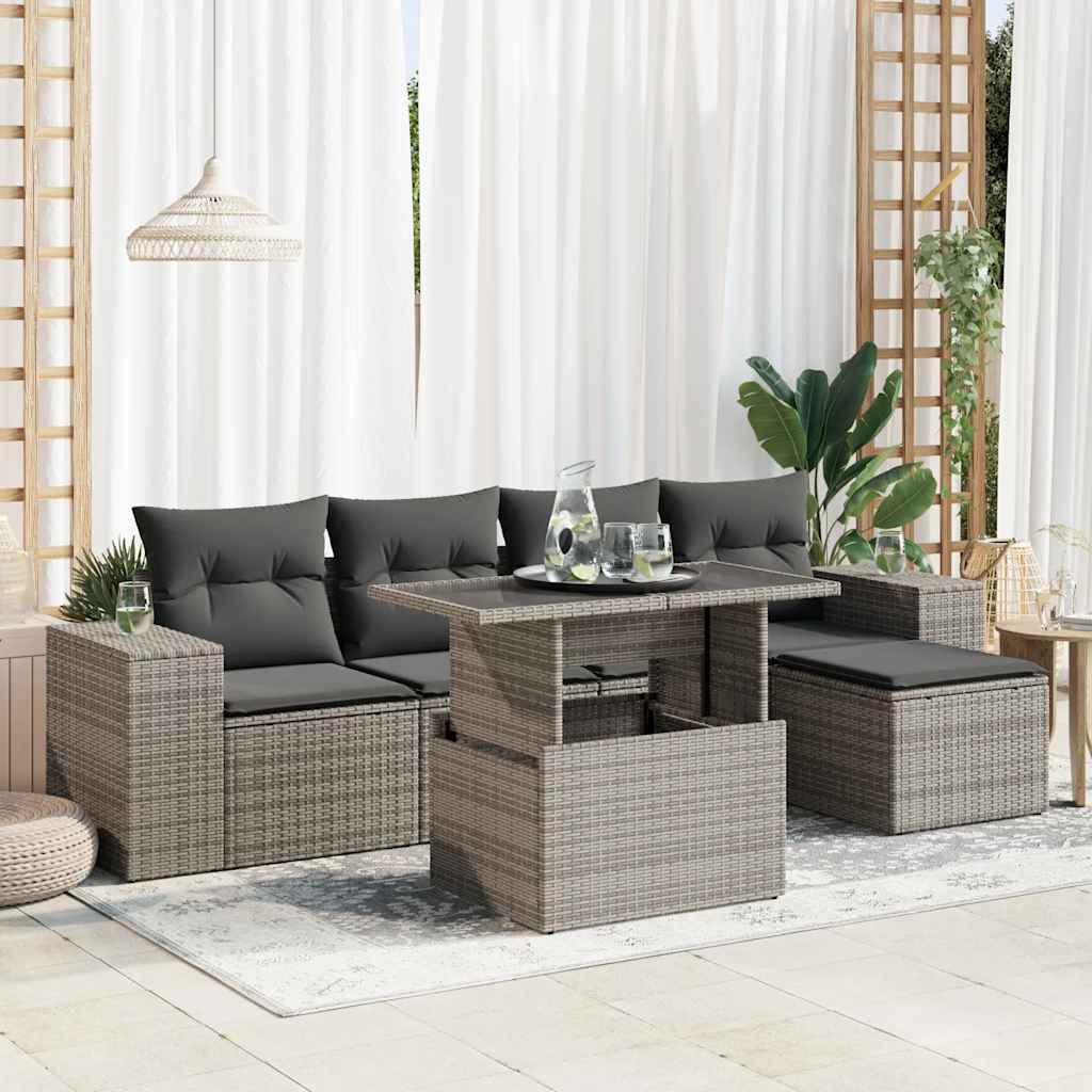 6-delige Loungeset met kussens poly rattan grijs is nu te koop bij PeponiXL, paradijselijk wonen!