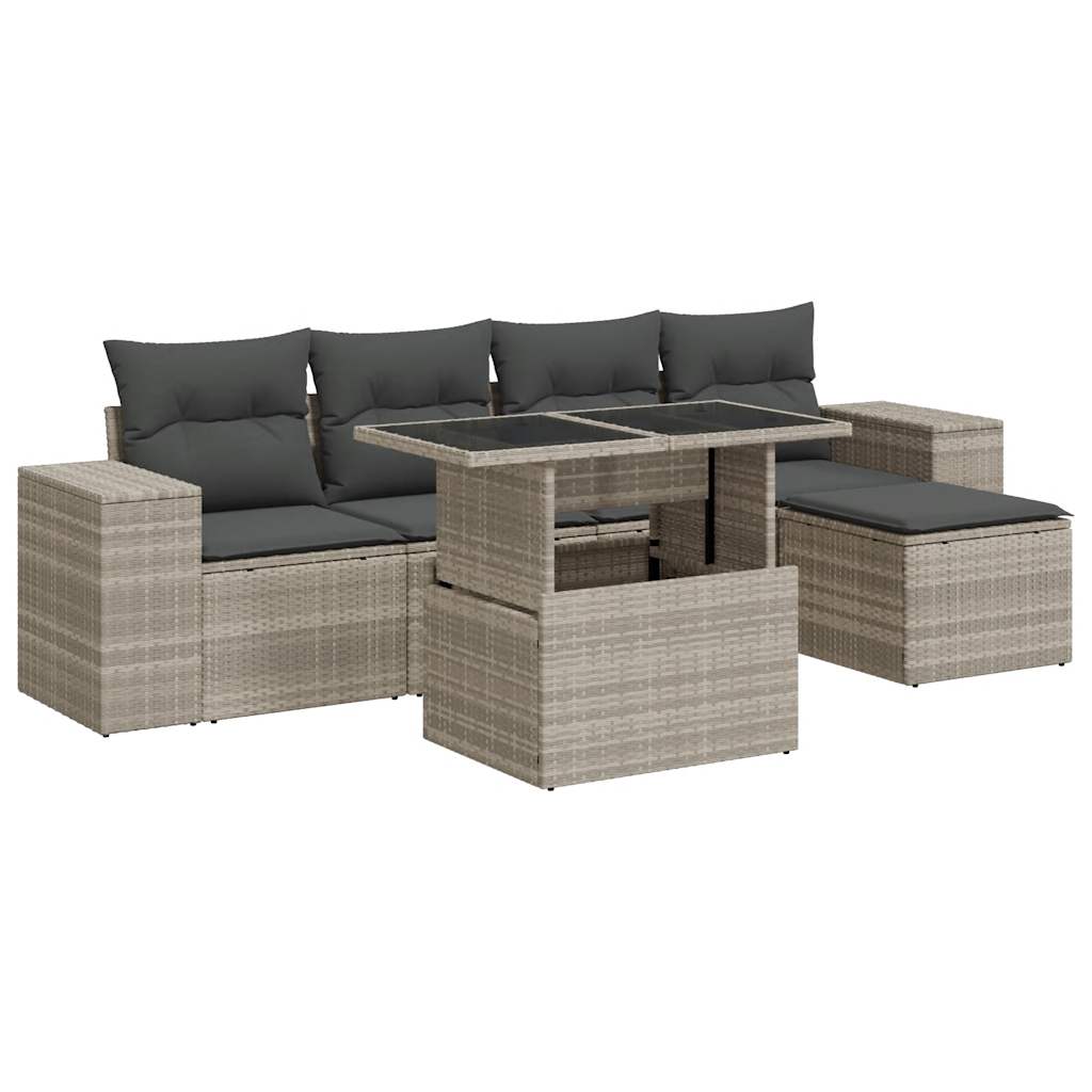 6-delige Loungeset met kussens poly rattan lichtgrijs is nu te koop bij PeponiXL, paradijselijk wonen!