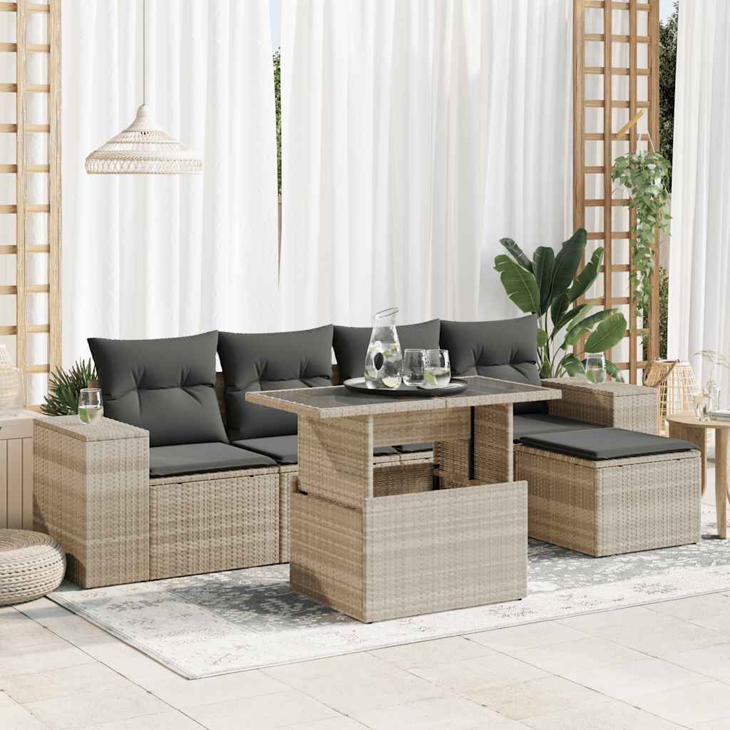 6-delige Loungeset met kussens poly rattan lichtgrijs is nu te koop bij PeponiXL, paradijselijk wonen!