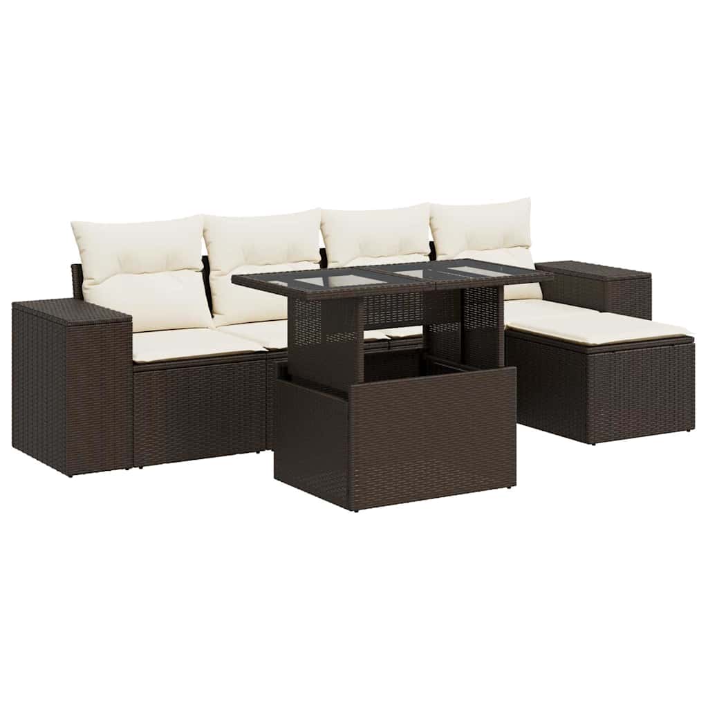 6-delige Loungeset met kussens poly rattan bruin is nu te koop bij PeponiXL, paradijselijk wonen!