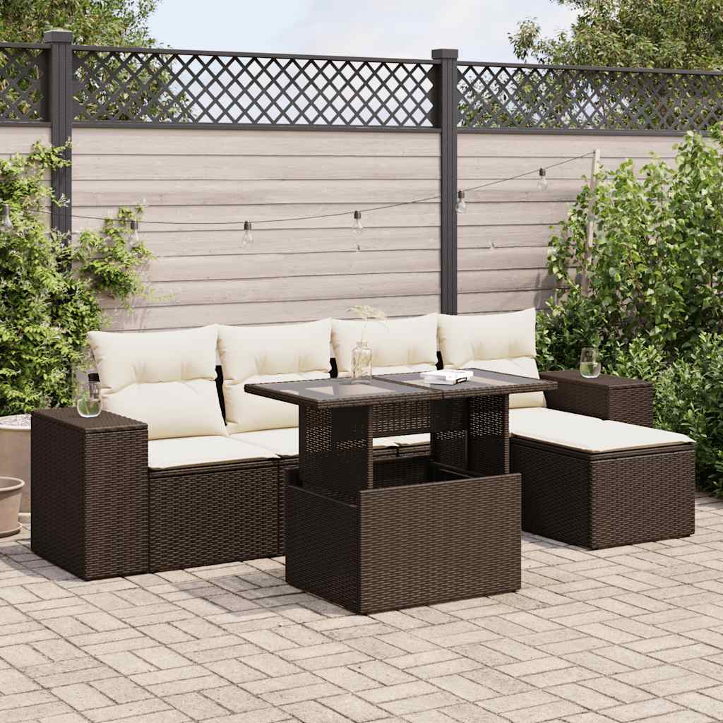 6-delige Loungeset met kussens poly rattan bruin is nu te koop bij PeponiXL, paradijselijk wonen!