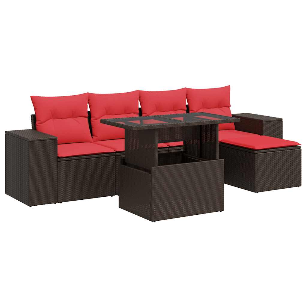 6-delige Loungeset met kussens poly rattan acacia bruin is nu te koop bij PeponiXL, paradijselijk wonen!