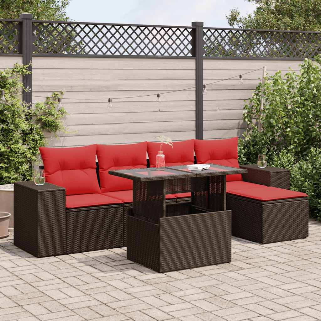 6-delige Loungeset met kussens poly rattan acacia bruin is nu te koop bij PeponiXL, paradijselijk wonen!