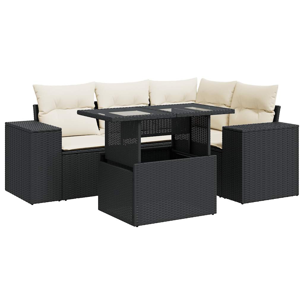 5-delige Loungeset met kussens poly rattan zwart is nu te koop bij PeponiXL, paradijselijk wonen!