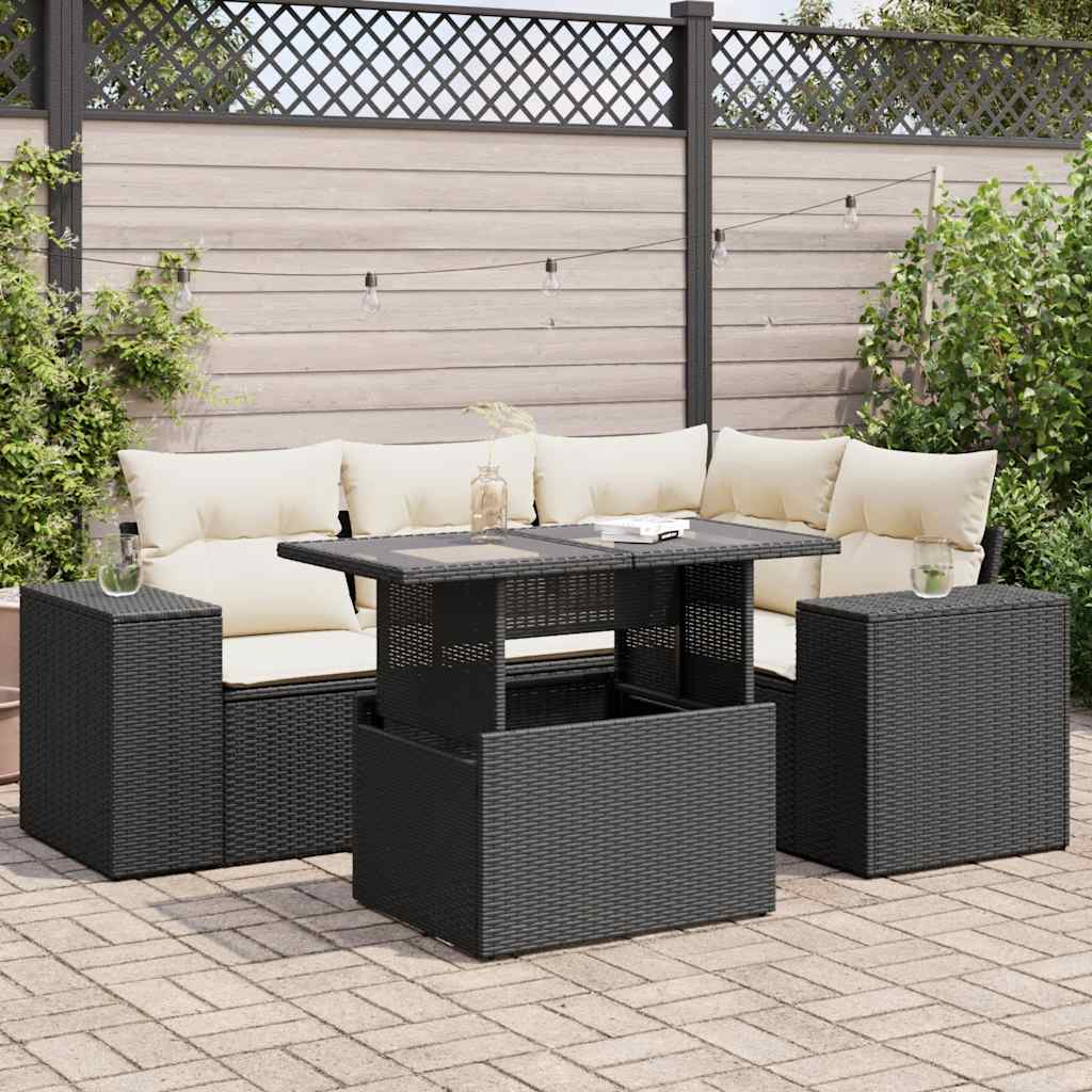 5-delige Loungeset met kussens poly rattan zwart is nu te koop bij PeponiXL, paradijselijk wonen!