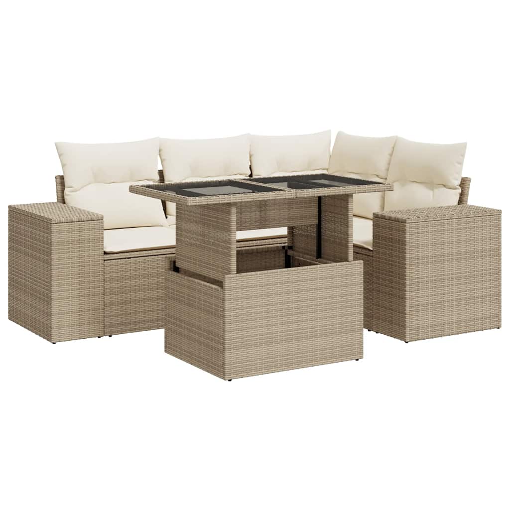 5-delige Loungeset met kussens poly rattan beige is nu te koop bij PeponiXL, paradijselijk wonen!