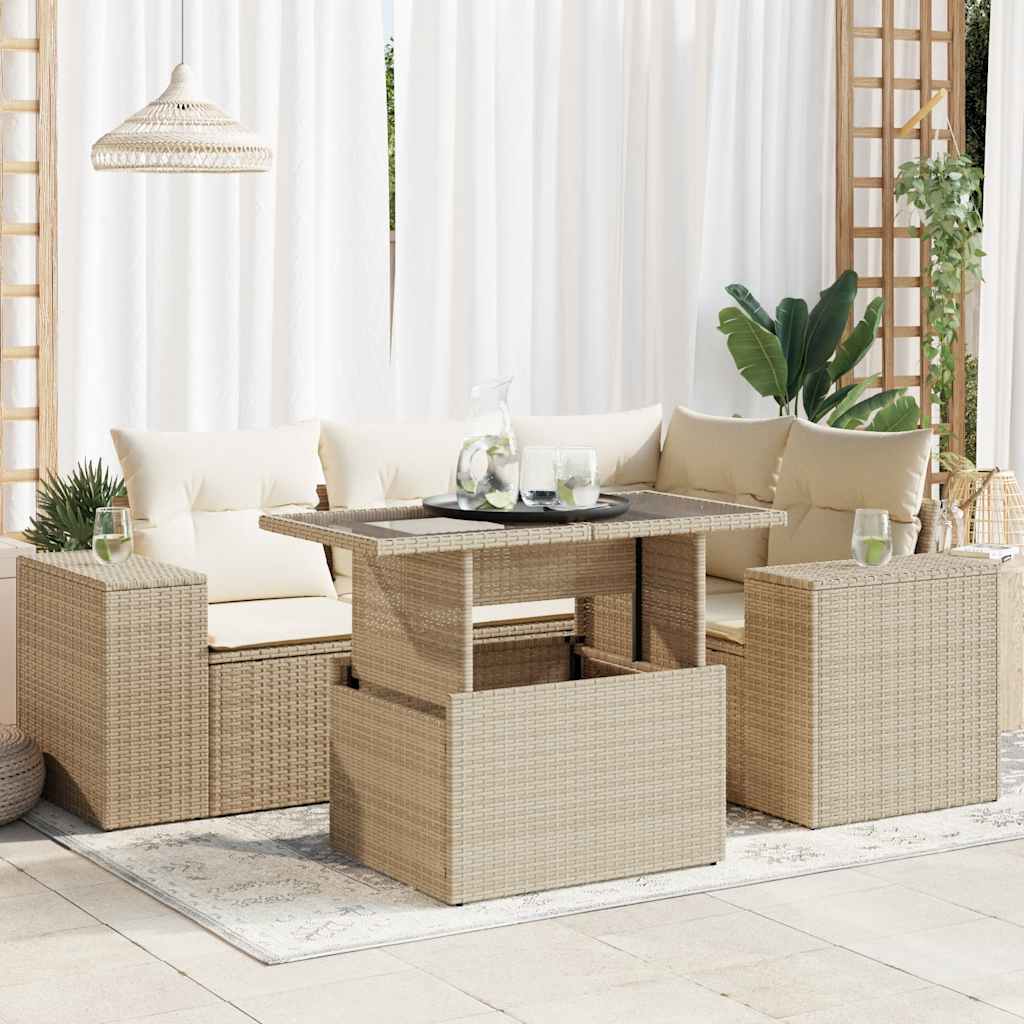 5-delige Loungeset met kussens poly rattan beige is nu te koop bij PeponiXL, paradijselijk wonen!