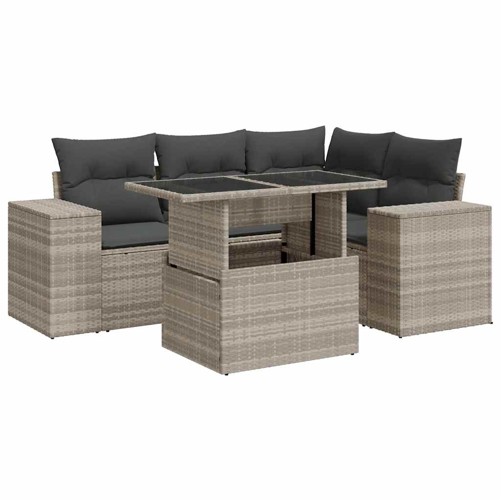 5-delige Loungeset met kussens poly rattan lichtgrijs is nu te koop bij PeponiXL, paradijselijk wonen!