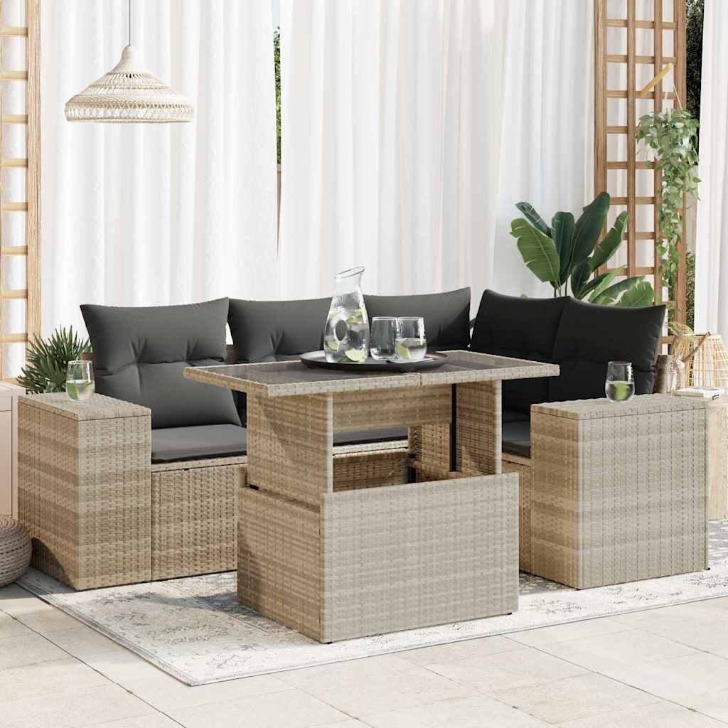 5-delige Loungeset met kussens poly rattan lichtgrijs is nu te koop bij PeponiXL, paradijselijk wonen!