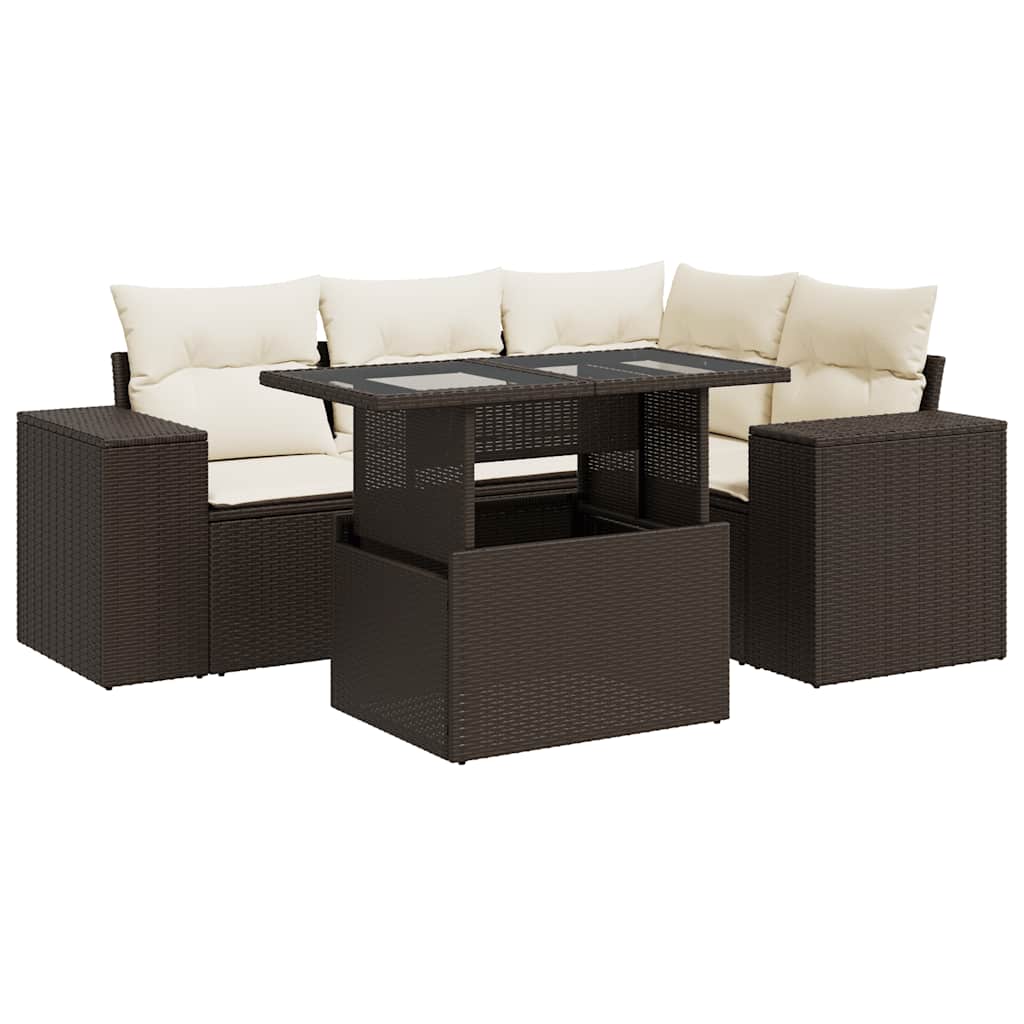 5-delige Loungeset met kussens poly rattan bruin is nu te koop bij PeponiXL, paradijselijk wonen!