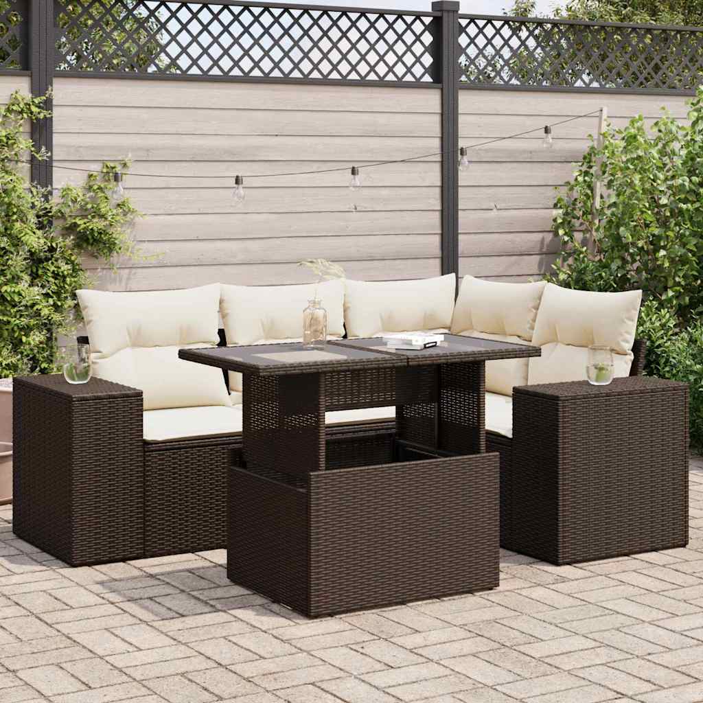 5-delige Loungeset met kussens poly rattan bruin is nu te koop bij PeponiXL, paradijselijk wonen!