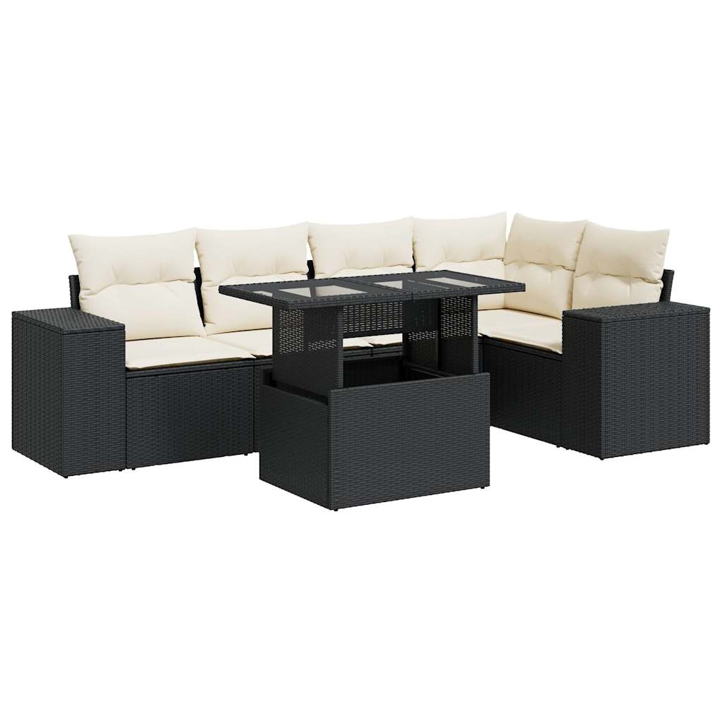 6-delige Loungeset met kussens poly rattan zwart is nu te koop bij PeponiXL, paradijselijk wonen!