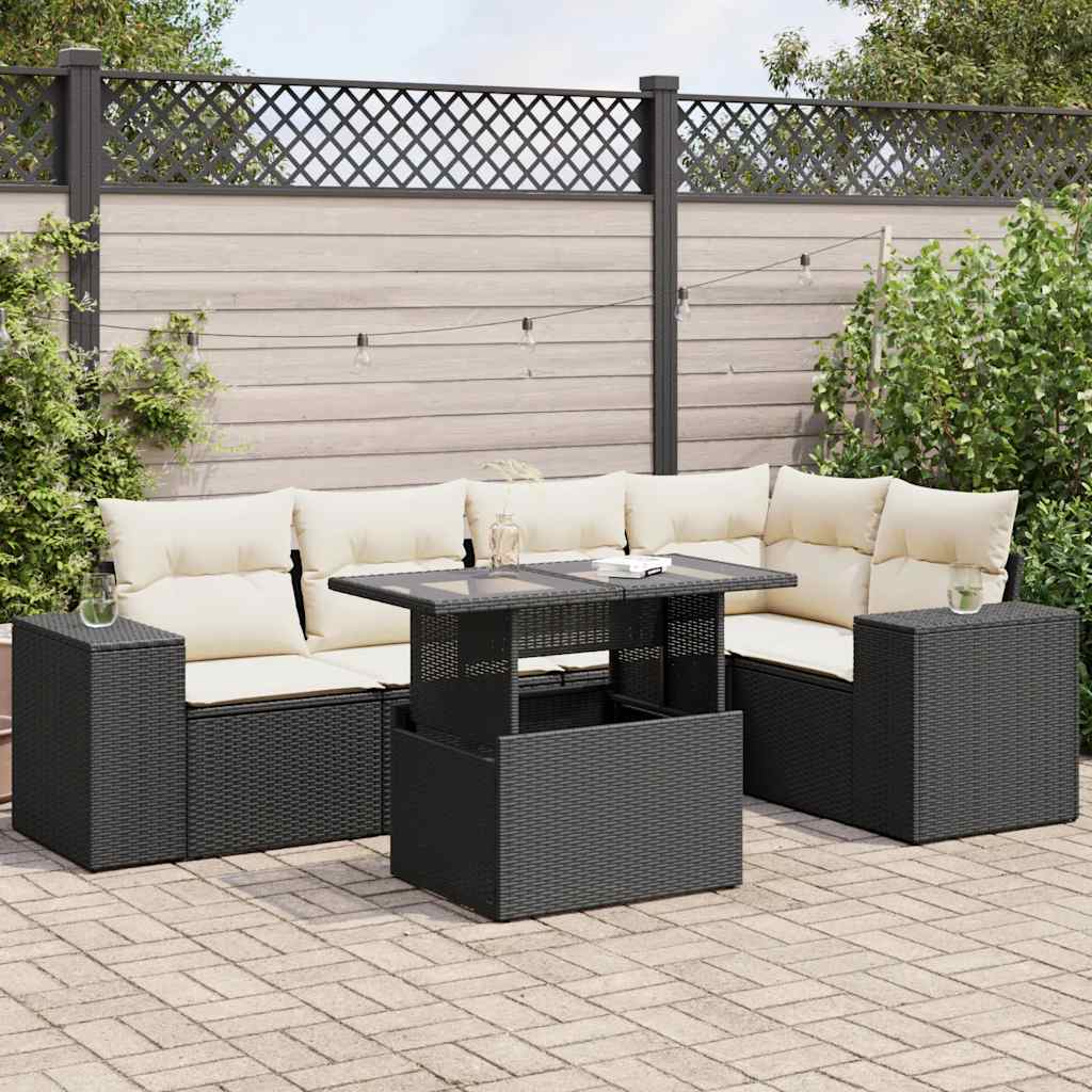 6-delige Loungeset met kussens poly rattan zwart is nu te koop bij PeponiXL, paradijselijk wonen!