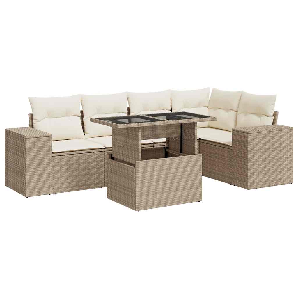 6-delige Loungeset met kussens poly rattan beige is nu te koop bij PeponiXL, paradijselijk wonen!