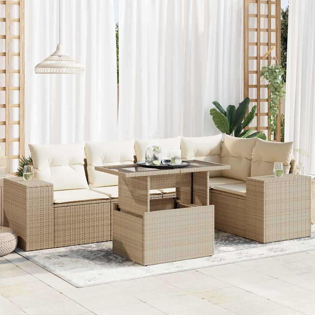 6-delige Loungeset met kussens poly rattan beige is nu te koop bij PeponiXL, paradijselijk wonen!
