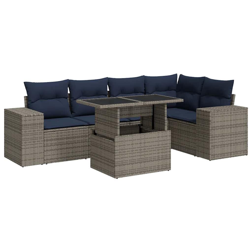 6-delige Loungeset met kussens poly rattan acacia zwart is nu te koop bij PeponiXL, paradijselijk wonen!