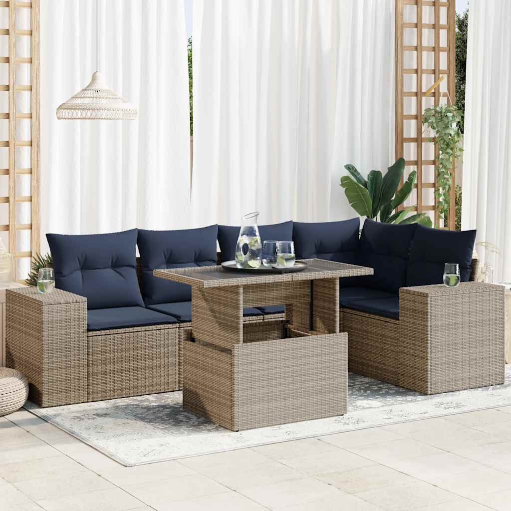 6-delige Loungeset met kussens poly rattan acacia zwart is nu te koop bij PeponiXL, paradijselijk wonen!