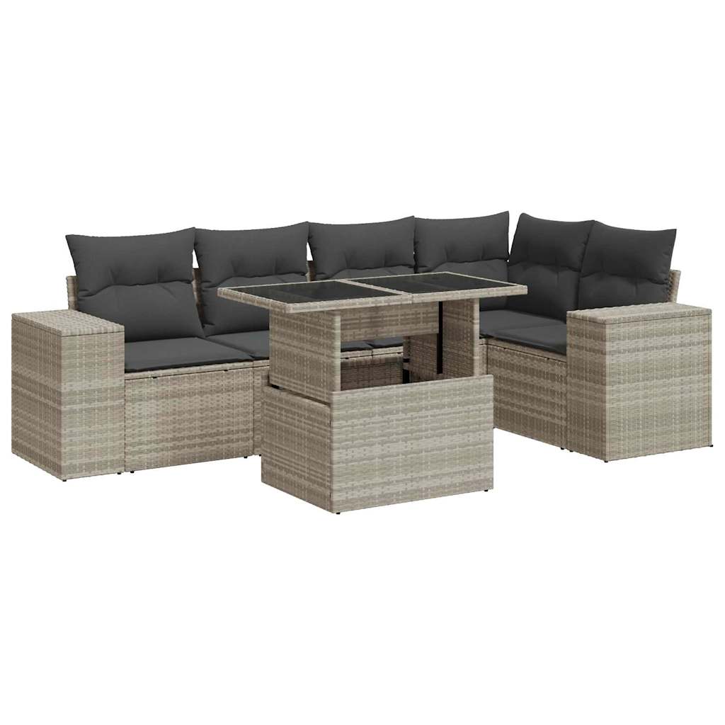 6-delige Loungeset met kussens poly rattan lichtgrijs is nu te koop bij PeponiXL, paradijselijk wonen!