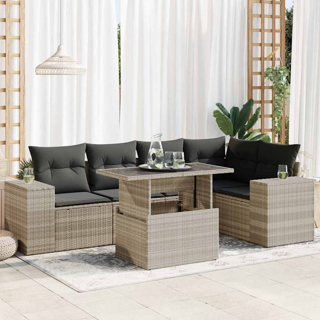 6-delige Loungeset met kussens poly rattan lichtgrijs is nu te koop bij PeponiXL, paradijselijk wonen!