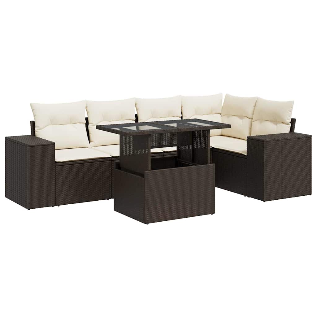 6-delige Loungeset met kussens poly rattan bruin is nu te koop bij PeponiXL, paradijselijk wonen!