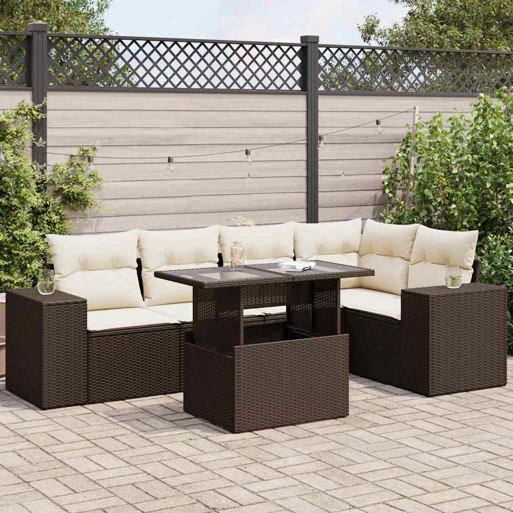6-delige Loungeset met kussens poly rattan bruin is nu te koop bij PeponiXL, paradijselijk wonen!