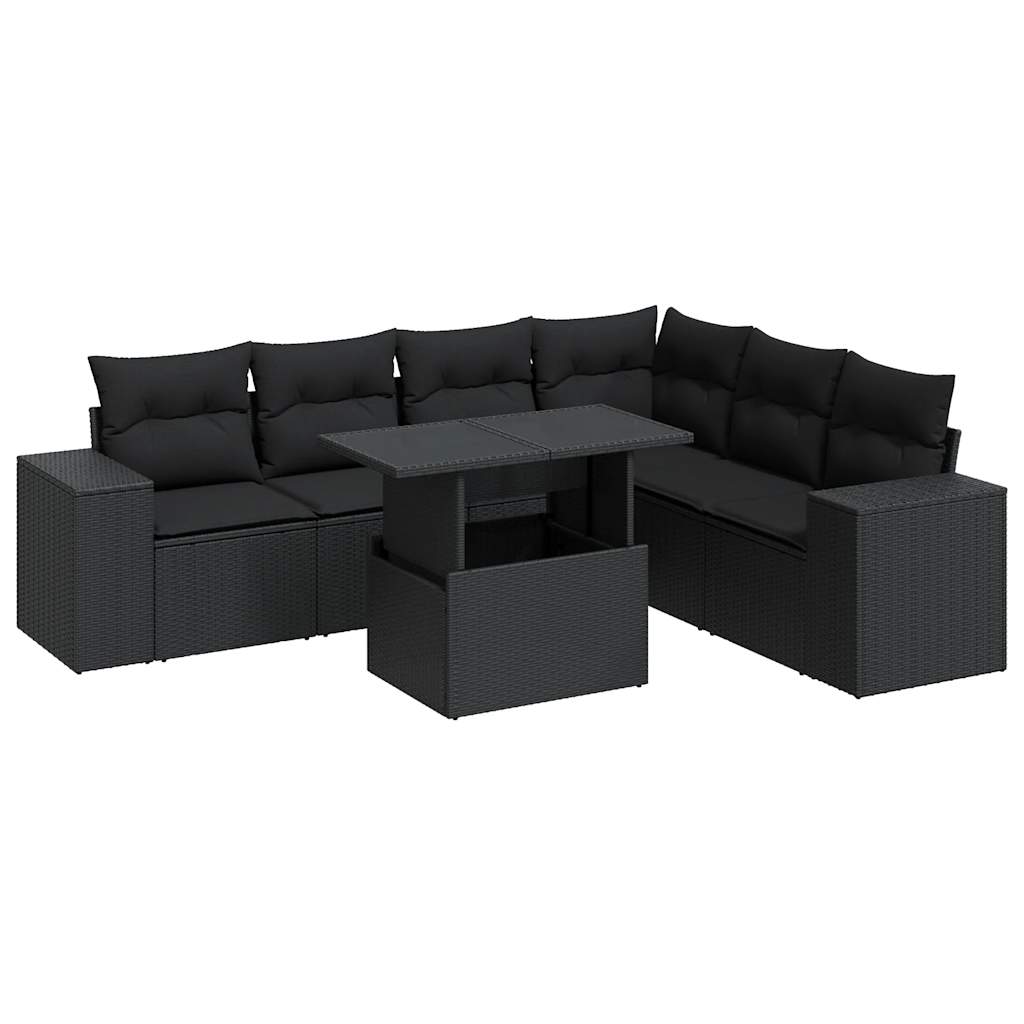 7-delige Loungeset met kussens poly rattan zwart is nu te koop bij PeponiXL, paradijselijk wonen!