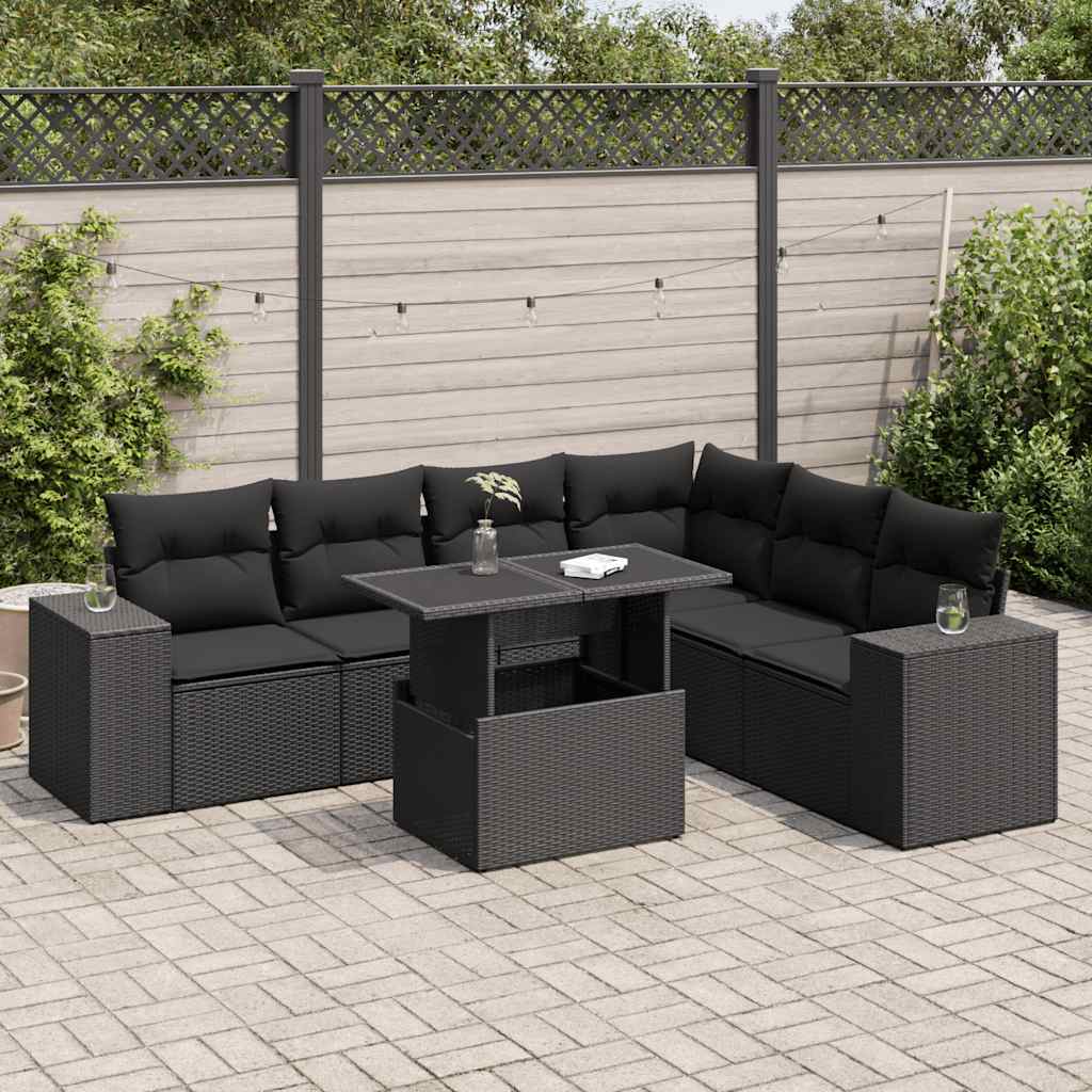 7-delige Loungeset met kussens poly rattan zwart is nu te koop bij PeponiXL, paradijselijk wonen!