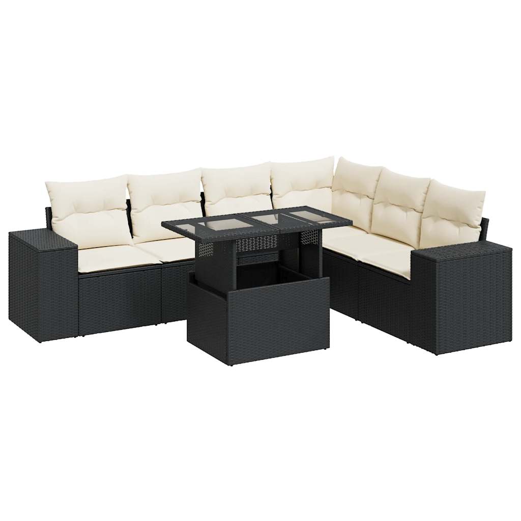 7-delige Loungeset met kussens poly rattan zwart is nu te koop bij PeponiXL, paradijselijk wonen!