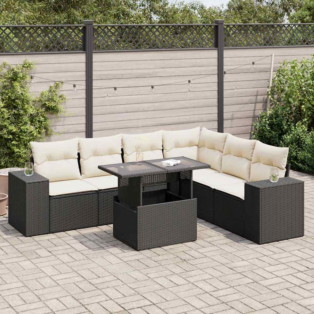 7-delige Loungeset met kussens poly rattan zwart is nu te koop bij PeponiXL, paradijselijk wonen!