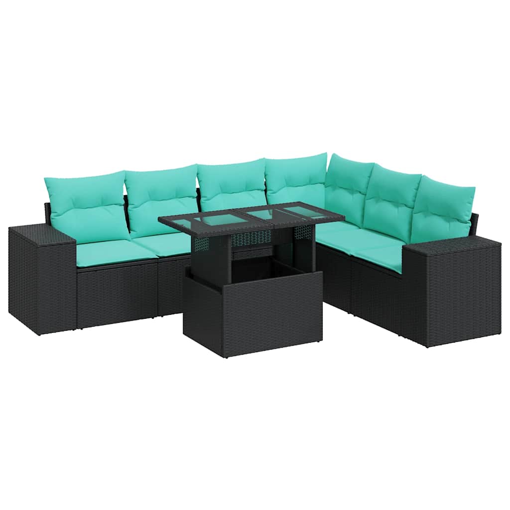 7-delige Loungeset met kussens poly rattan acacia zwart is nu te koop bij PeponiXL, paradijselijk wonen!