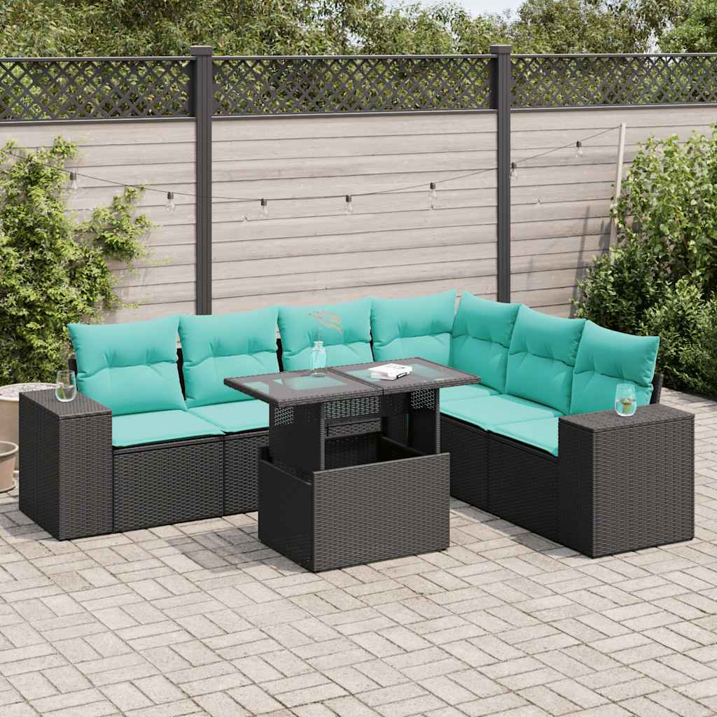 7-delige Loungeset met kussens poly rattan acacia zwart is nu te koop bij PeponiXL, paradijselijk wonen!