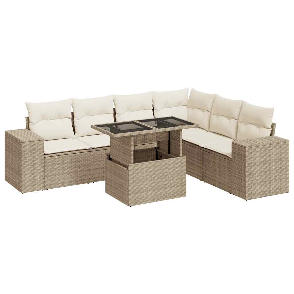 7-delige Loungeset met kussens poly rattan beige is nu te koop bij PeponiXL, paradijselijk wonen!