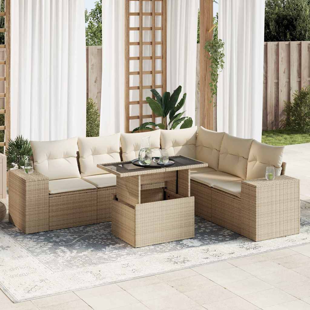 7-delige Loungeset met kussens poly rattan beige is nu te koop bij PeponiXL, paradijselijk wonen!