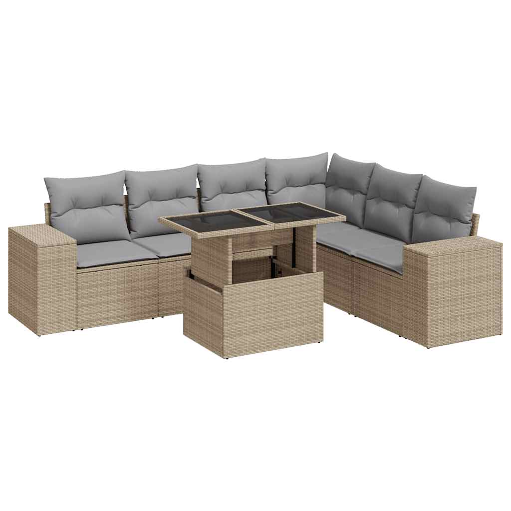 7-delige Loungeset met kussens poly rattan beige is nu te koop bij PeponiXL, paradijselijk wonen!