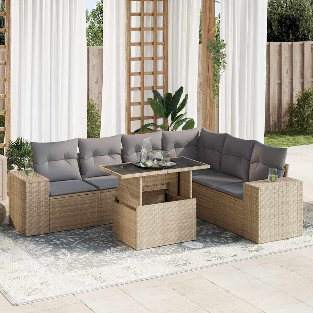 7-delige Loungeset met kussens poly rattan beige is nu te koop bij PeponiXL, paradijselijk wonen!