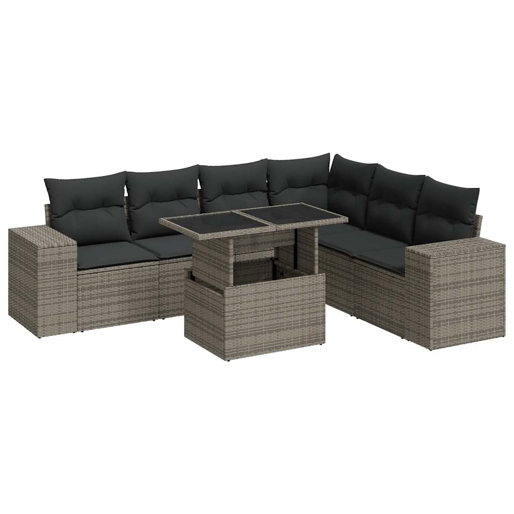 7-delige Loungeset met kussens poly rattan grijs is nu te koop bij PeponiXL, paradijselijk wonen!