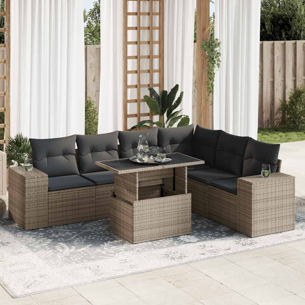 7-delige Loungeset met kussens poly rattan grijs is nu te koop bij PeponiXL, paradijselijk wonen!