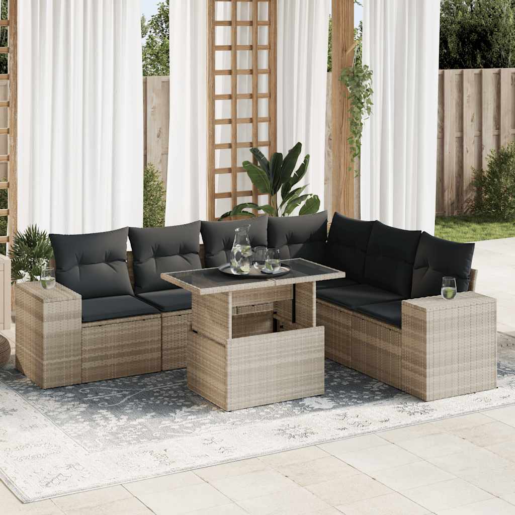7-delige Loungeset met kussens poly rattan lichtgrijs is nu te koop bij PeponiXL, paradijselijk wonen!