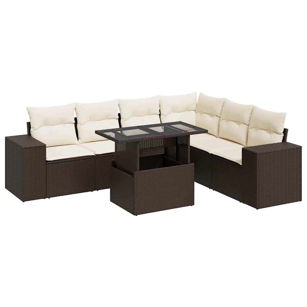 7-delige Loungeset met kussens poly rattan bruin is nu te koop bij PeponiXL, paradijselijk wonen!