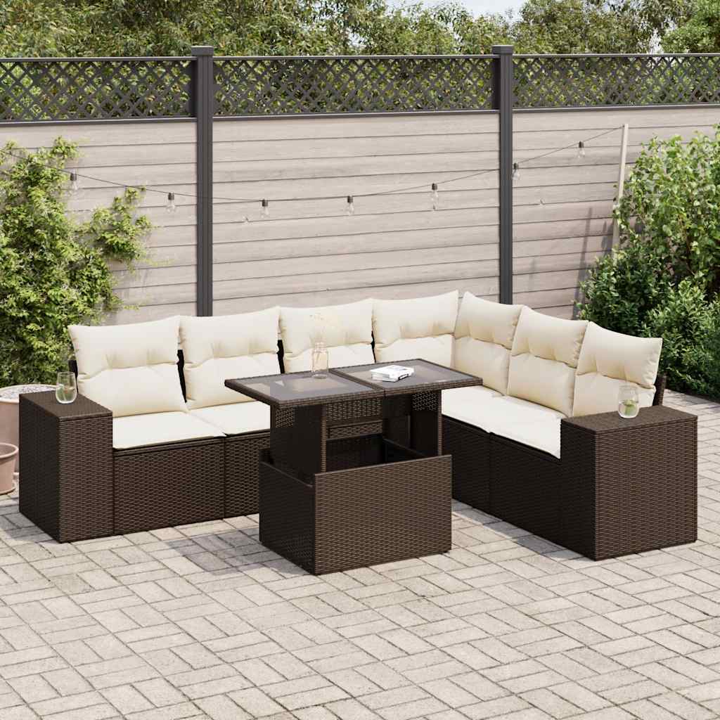 7-delige Loungeset met kussens poly rattan bruin is nu te koop bij PeponiXL, paradijselijk wonen!