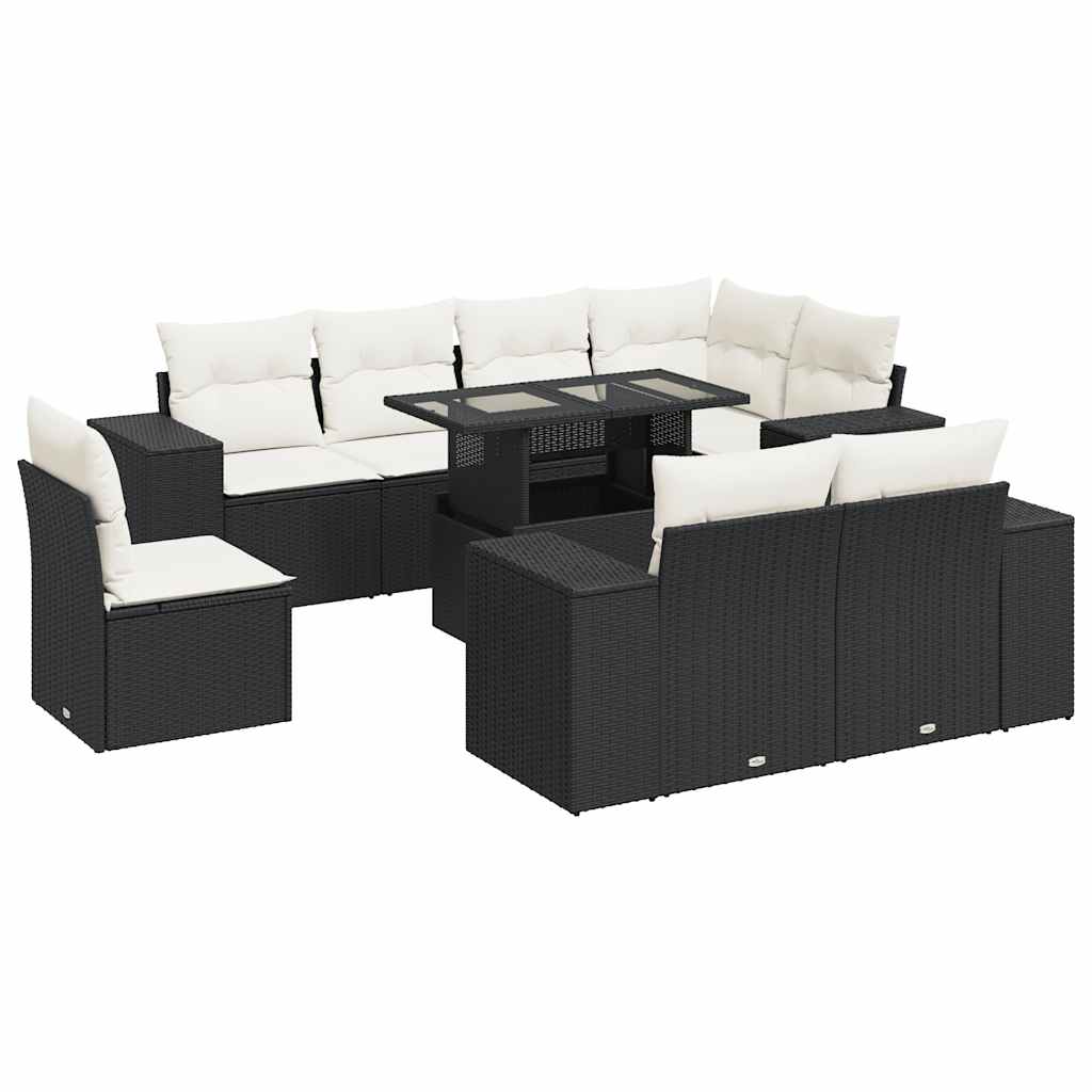 9-delige Loungeset met kussens poly rattan zwart is nu te koop bij PeponiXL, paradijselijk wonen!