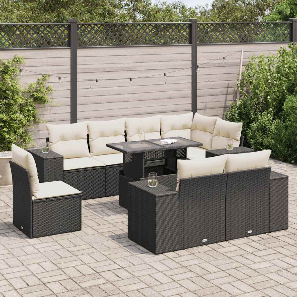 9-delige Loungeset met kussens poly rattan zwart is nu te koop bij PeponiXL, paradijselijk wonen!
