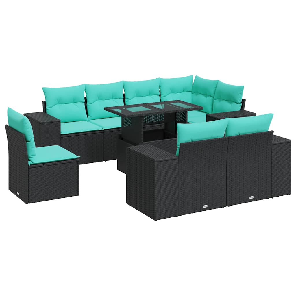 9-delige Loungeset met kussens poly rattan acacia zwart is nu te koop bij PeponiXL, paradijselijk wonen!