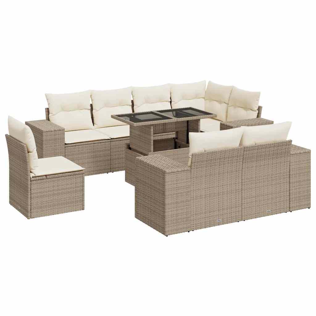9-delige Loungeset met kussens poly rattan beige is nu te koop bij PeponiXL, paradijselijk wonen!