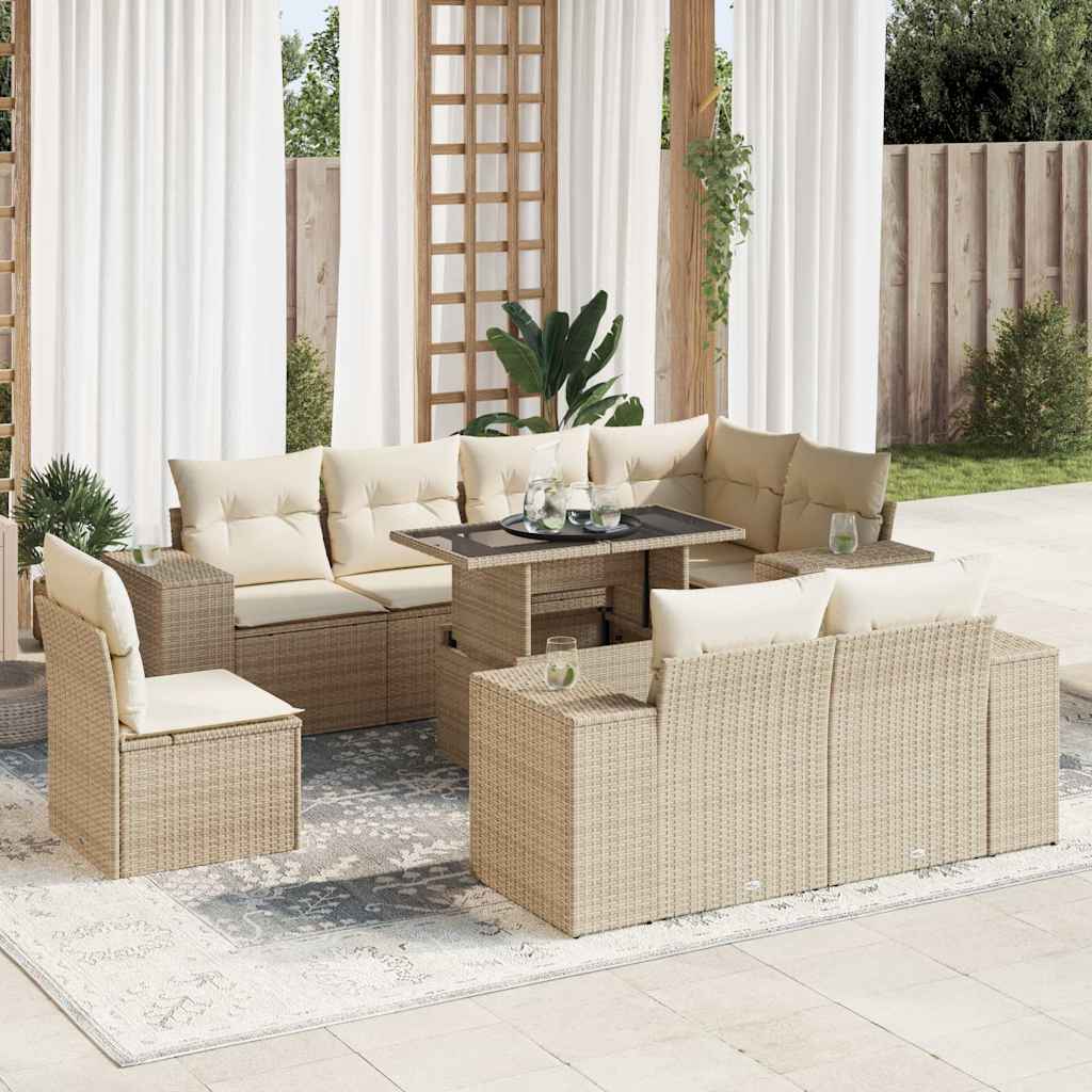 9-delige Loungeset met kussens poly rattan beige is nu te koop bij PeponiXL, paradijselijk wonen!
